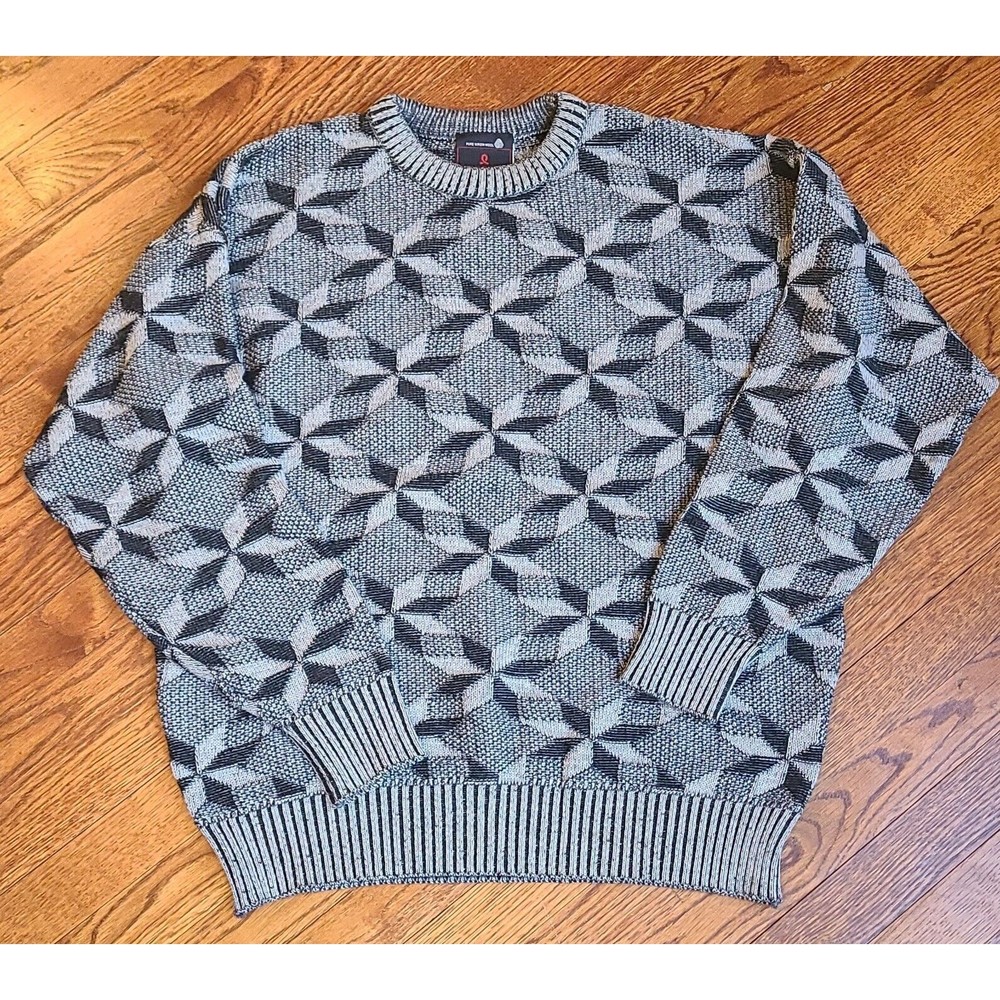 Vintage Demetre 100% Pure Virgin Wool Ski Sweater L Retro Mod Racing Gray Orion